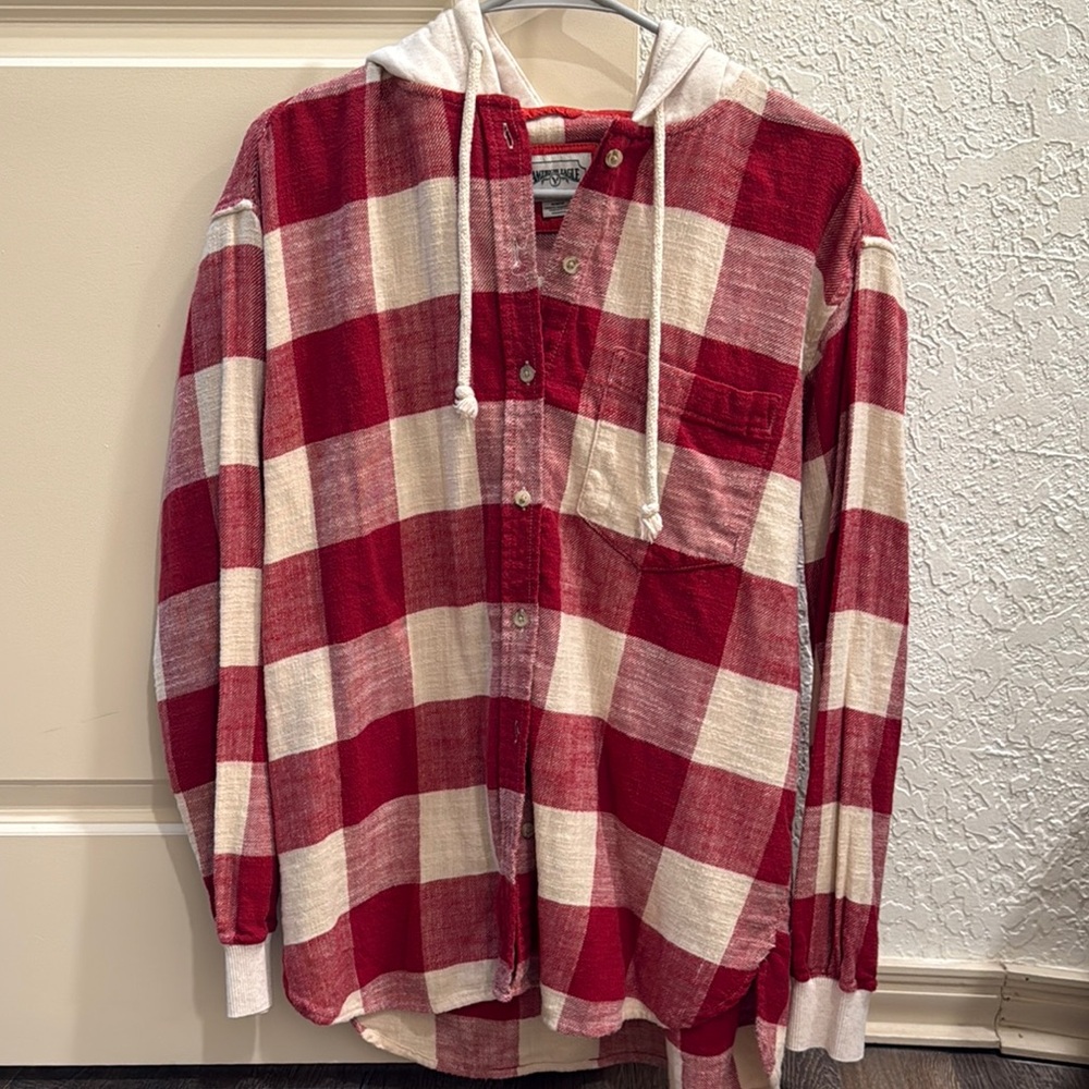 American Eagle Red and White Plaid Unisex Shirt